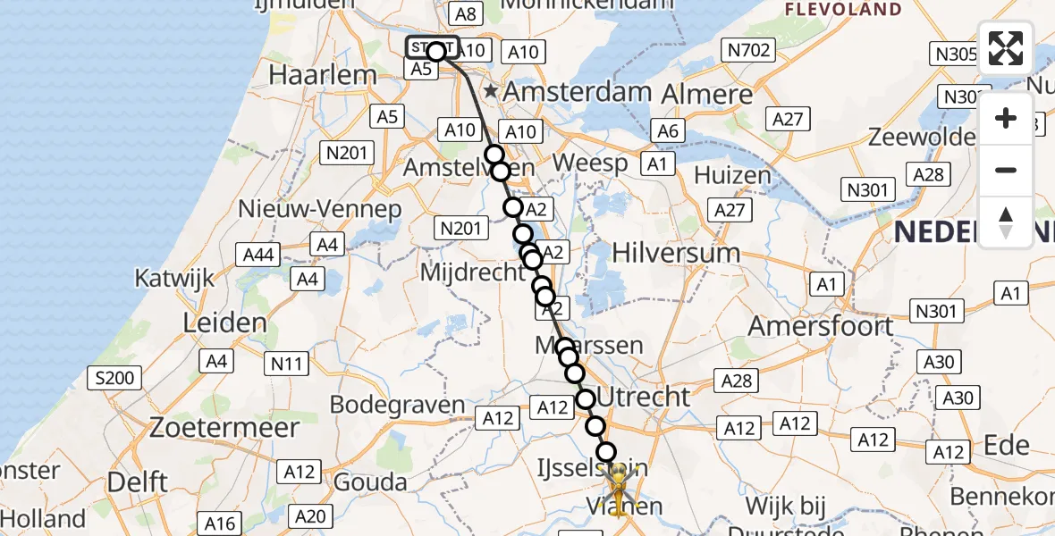 Vluchtroute Traumahelikopter Amsterdam Heliport - Nieuwegein, 22 mei 2026, 08:08