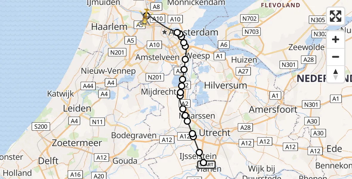 Vluchtroute Traumahelikopter Nieuwegein - Amsterdam Heliport, 22 mei 2026, 08:39
