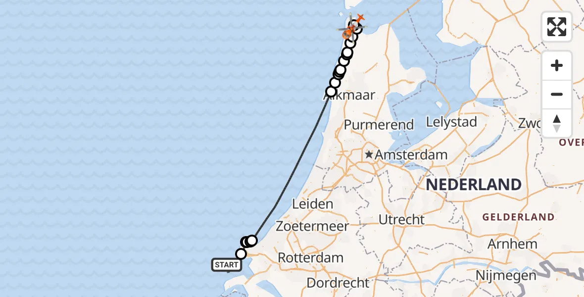 Vluchtroute Kustwachthelikopter Noordzee - Militair vliegveld De Kooy / Den Helder Airport, 22 mei 2026, 08:56