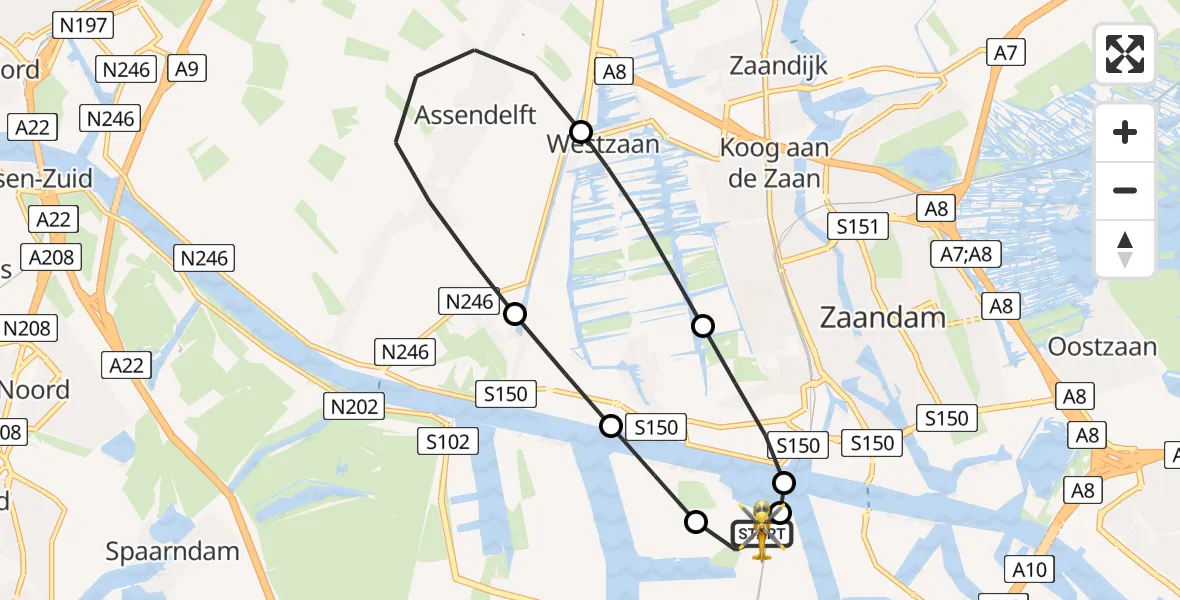 Vluchtroute Traumahelikopter Amsterdam Heliport - Amsterdam Heliport, 22 mei 2026, 09:06