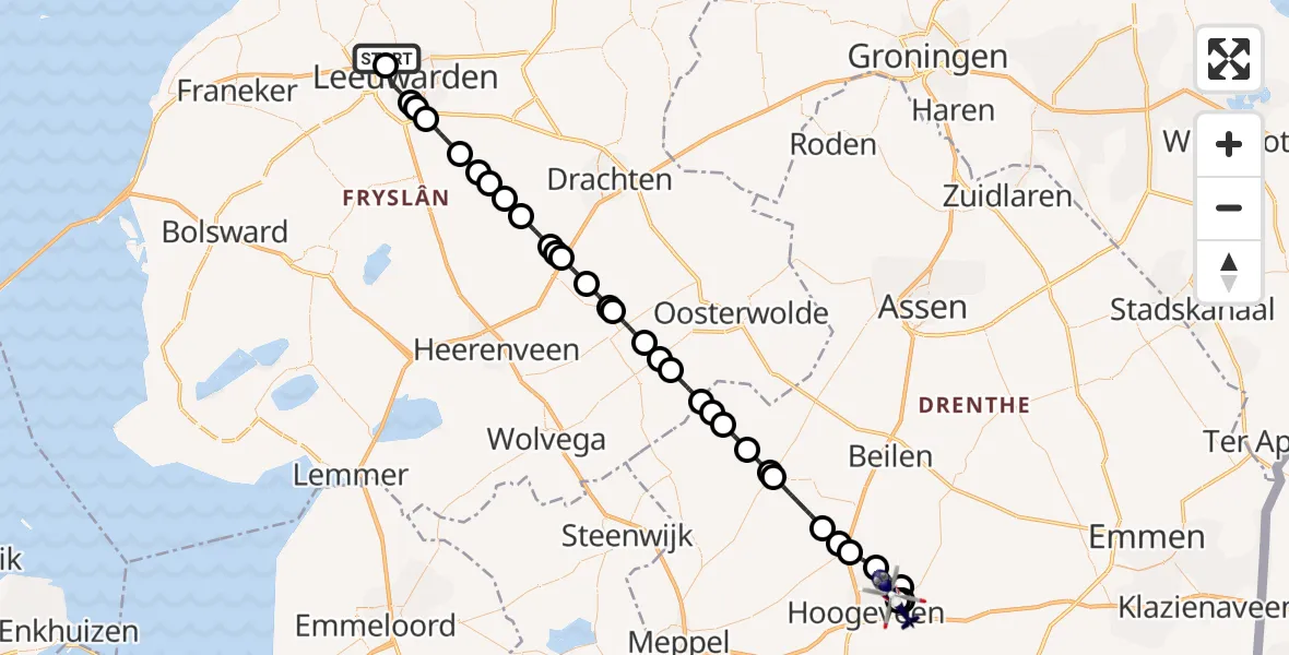 Vluchtroute Politiehelikopter Vliegbasis Leeuwarden - Vliegveld Hoogeveen, 22 mei 2026, 09:15