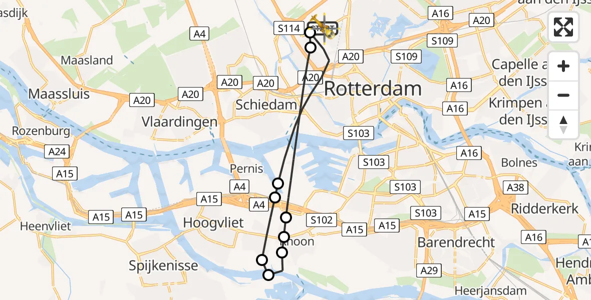 Vluchtroute Traumahelikopter Rotterdam The Hague Airport - Rotterdam The Hague Airport, 22 mei 2026, 10:49