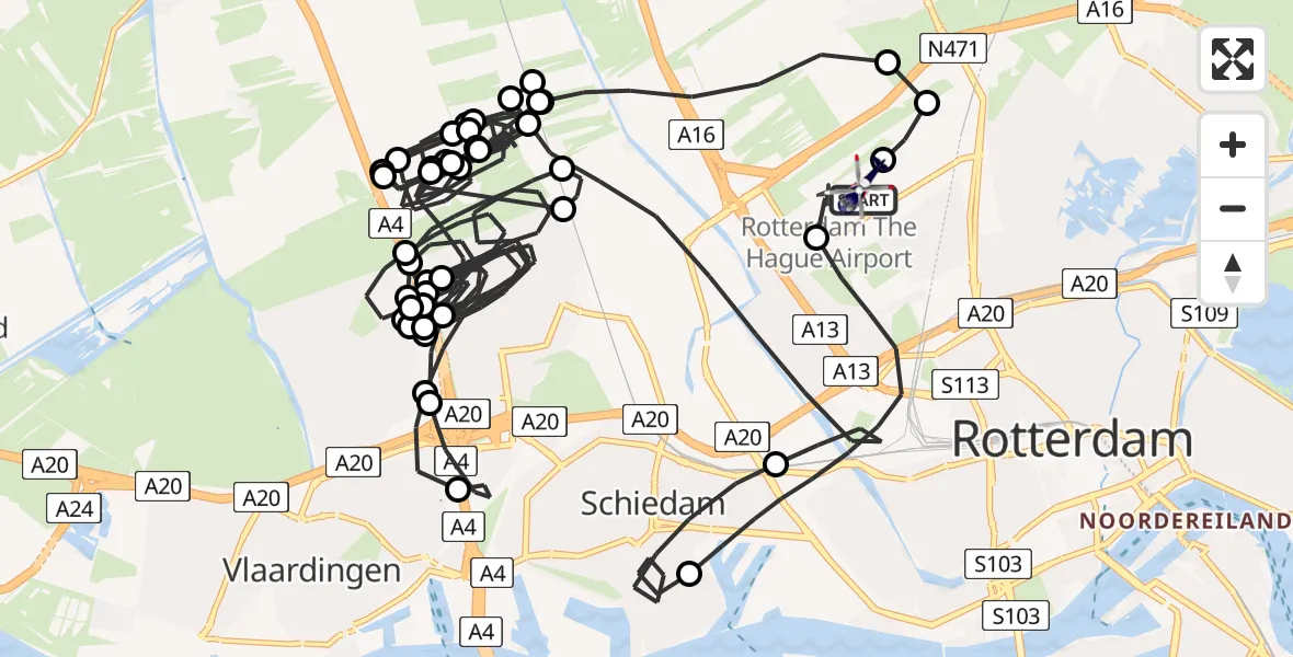 Vluchtroute Politiehelikopter Rotterdam The Hague Airport - Rotterdam The Hague Airport, 22 mei 2026, 10:49