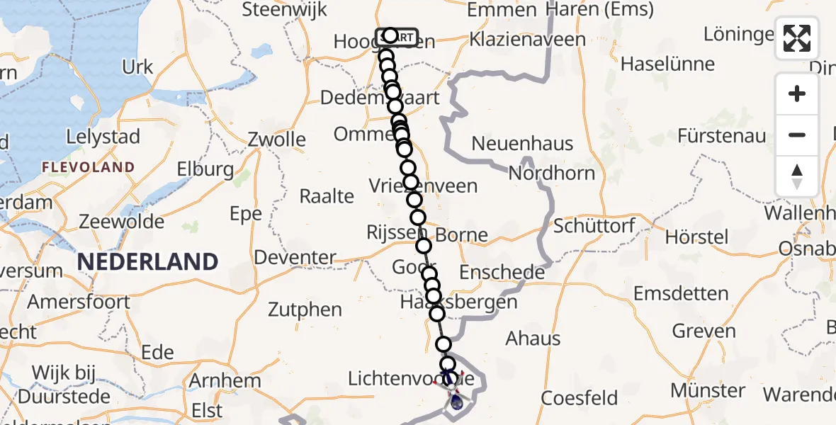 Vluchtroute Politiehelikopter Vliegveld Hoogeveen - Winterswijk, 22 mei 2026, 10:49