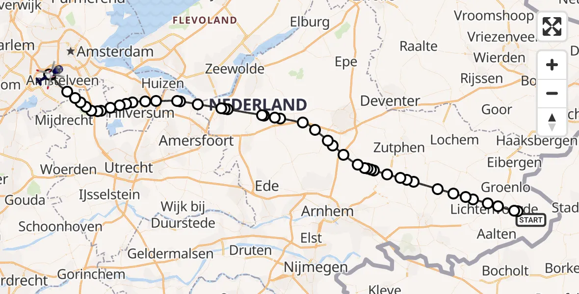 Vluchtroute Politiehelikopter Winterswijk - Amsterdam Vliegveld Schiphol, 22 mei 2026, 11:54