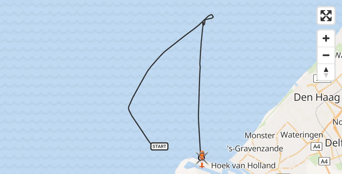 Vluchtroute Kustwachthelikopter Noordzee - Maasvlakte Rotterdam, 22 mei 2026, 12:04