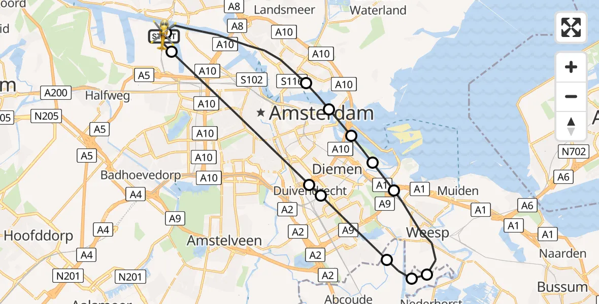 Vluchtroute Traumahelikopter Amsterdam Heliport - Amsterdam Heliport, 22 mei 2026, 12:33