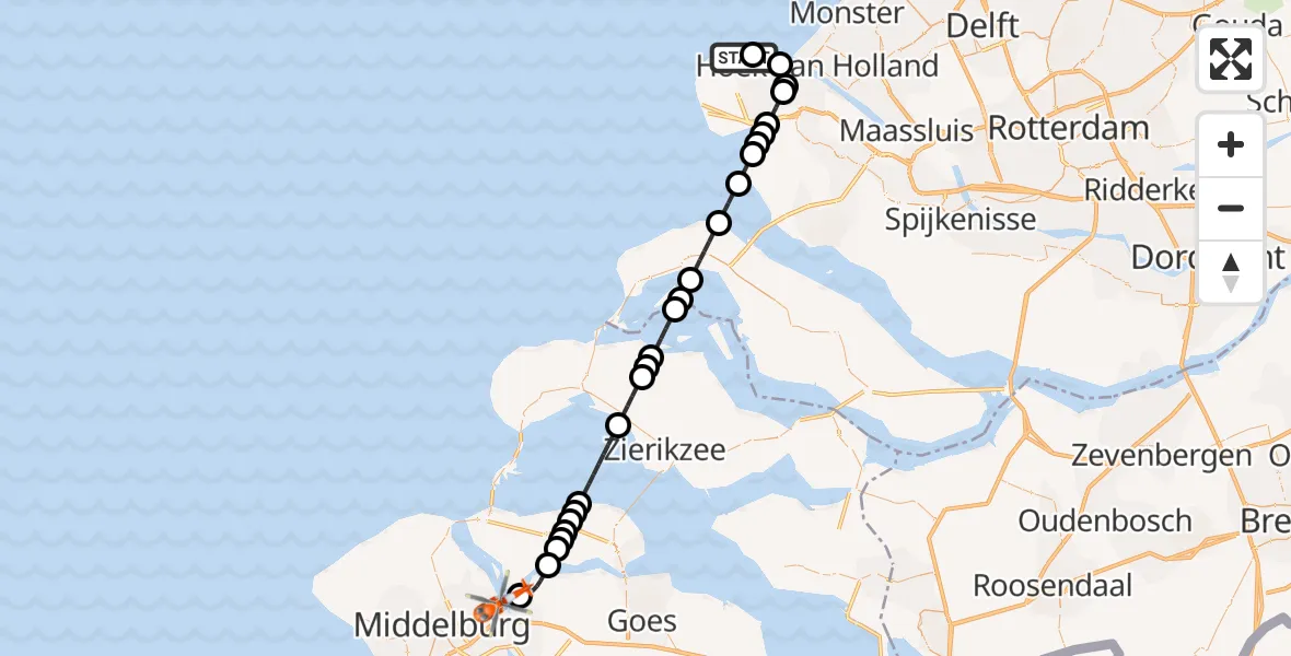 Vluchtroute Kustwachthelikopter Maasvlakte Rotterdam - Veerse Meer, 22 mei 2026, 12:37