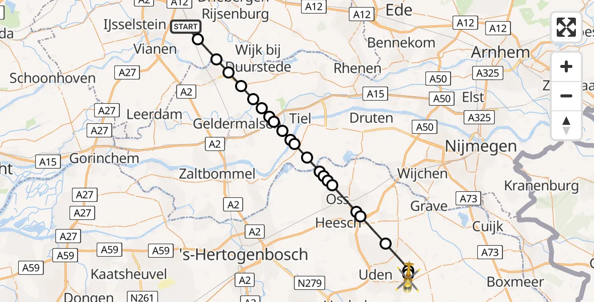 Vluchtroute Traumahelikopter Houten - Vliegbasis Volkel, 22 mei 2026, 12:43