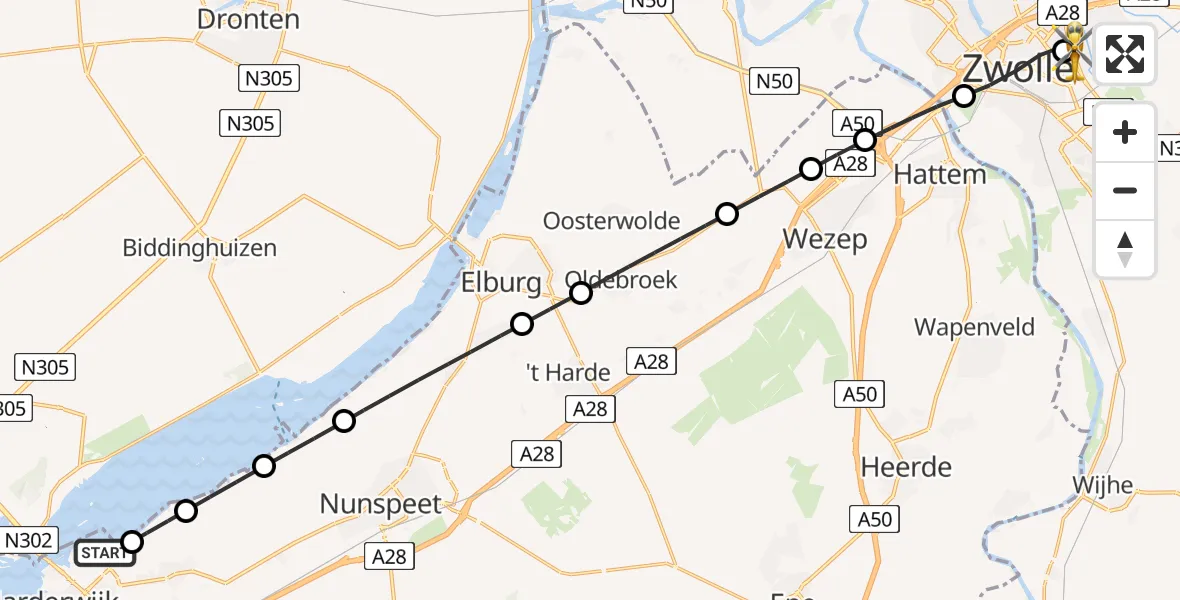 Vluchtroute Traumahelikopter Harderwijk - Isala Hospital Zwolle Heliport, 22 mei 2026, 13:29