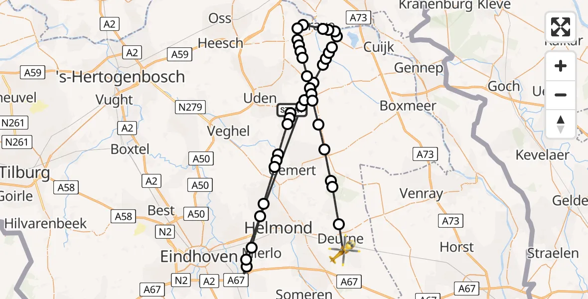 Vluchtroute Traumahelikopter Vliegbasis Volkel - Deurne, 22 mei 2026, 13:44