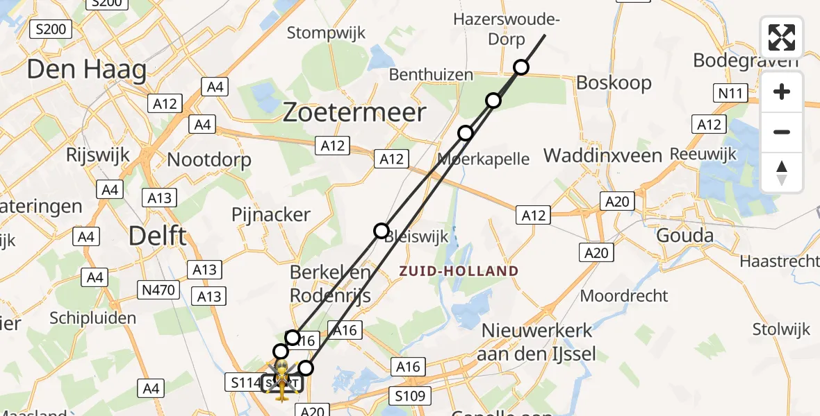 Vluchtroute Traumahelikopter Rotterdam The Hague Airport - Rotterdam The Hague Airport, 22 mei 2026, 13:46