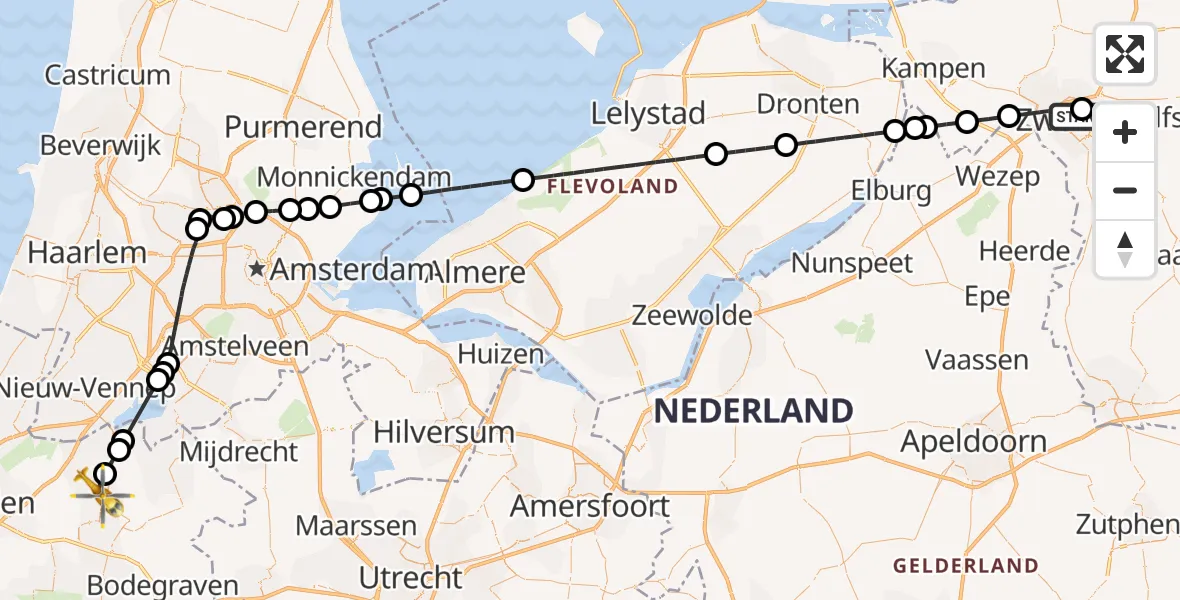 Vluchtroute Traumahelikopter Isala Hospital Zwolle Heliport - Woubrugge, 22 mei 2026, 14:01