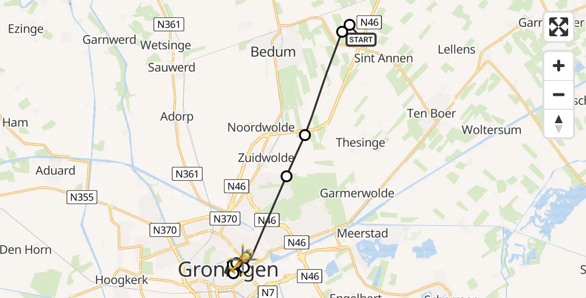 Vluchtroute Traumahelikopter Bedum - Universitair Medisch Centrum Groningen, 22 mei 2026, 14:03