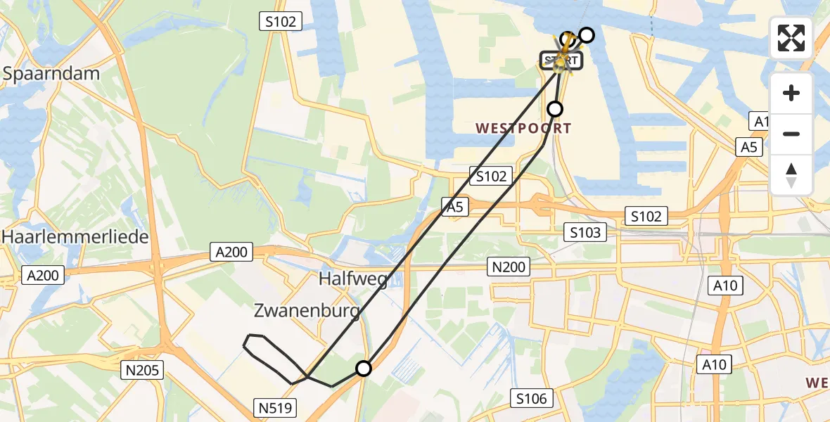 Vluchtroute Traumahelikopter Amsterdam Heliport - Amsterdam Heliport, 22 mei 2026, 14:24