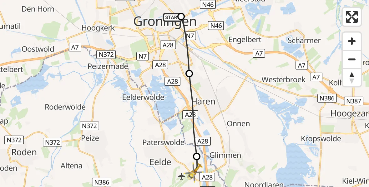 Vluchtroute Traumahelikopter Universitair Medisch Centrum Groningen - Eelde, 22 mei 2026, 14:35