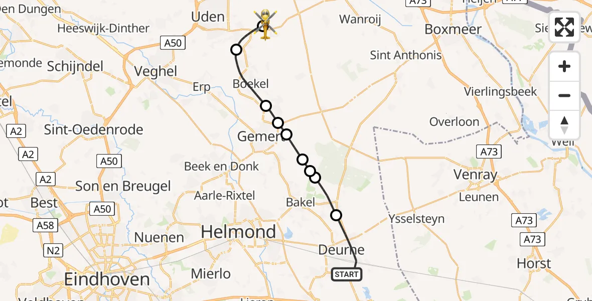 Vluchtroute Traumahelikopter Deurne - Vliegbasis Volkel, 22 mei 2026, 14:51