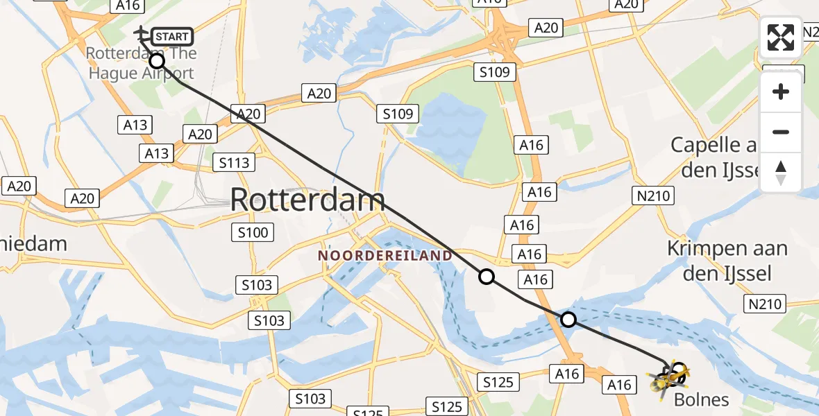 Vluchtroute Traumahelikopter Rotterdam The Hague Airport - Rotterdam, 22 mei 2026, 15:14