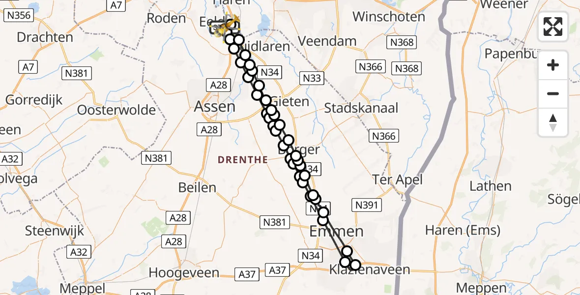 Vluchtroute Traumahelikopter Groningen Airport Eelde - Eelde, 22 mei 2026, 15:20