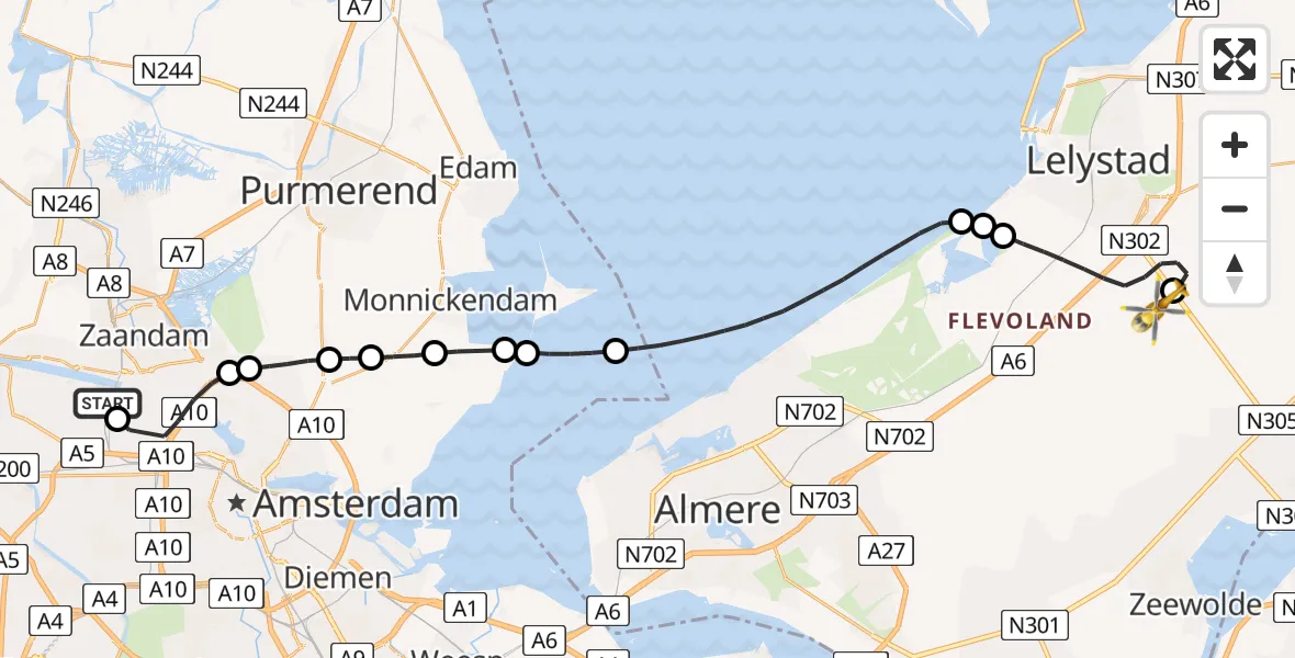 Vluchtroute Traumahelikopter Amsterdam Heliport - Lelystad Airport, 22 mei 2026, 15:22
