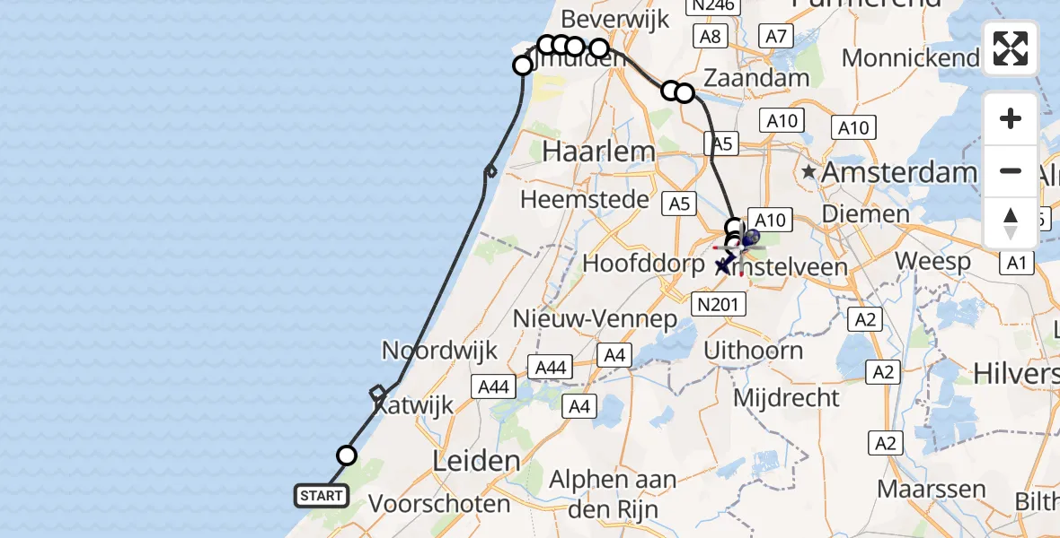 Vluchtroute Politiehelikopter Wassenaar - Amsterdam Vliegveld Schiphol, 22 mei 2026, 15:28