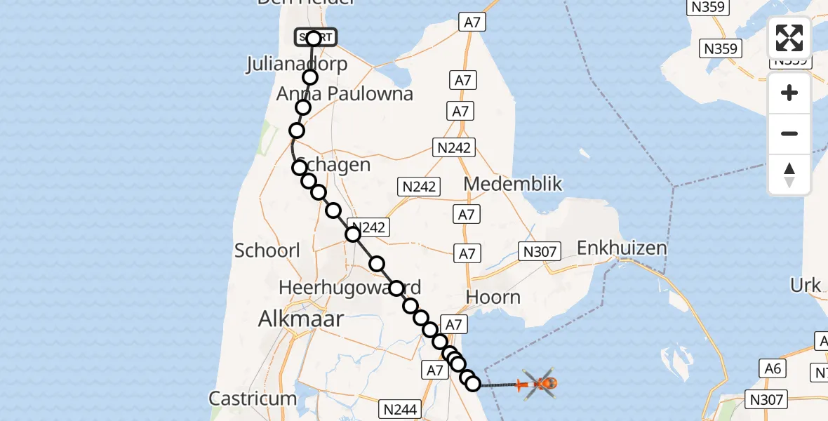Vluchtroute Kustwachthelikopter Militair vliegveld De Kooy / Den Helder Airport - Markermeer, 22 mei 2026, 16:45