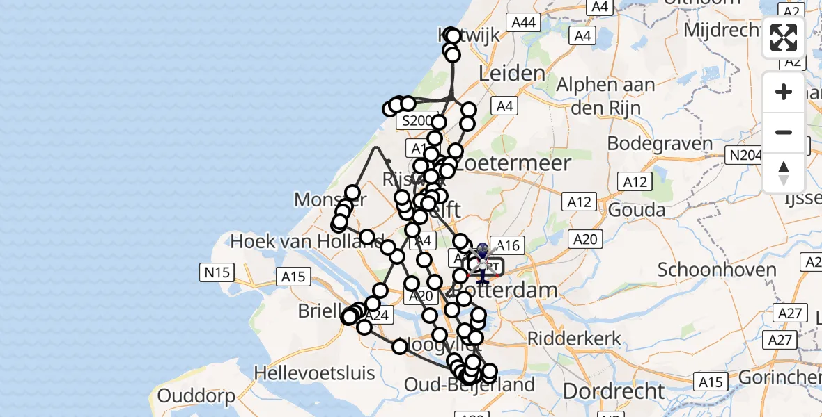 Vluchtroute Politiehelikopter Rotterdam The Hague Airport - Rotterdam The Hague Airport, 22 mei 2026, 17:59