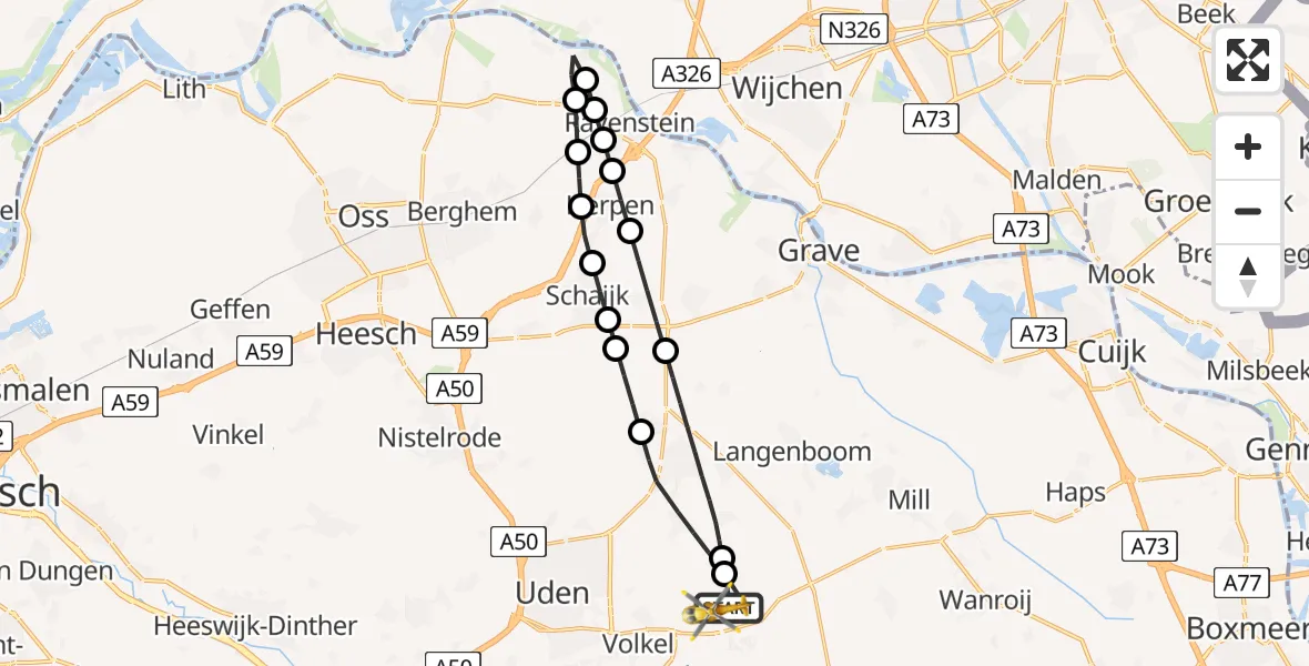 Vluchtroute Traumahelikopter Vliegbasis Volkel - Vliegbasis Volkel, 22 mei 2026, 18:18