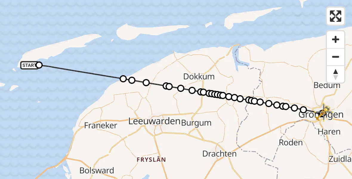 Vluchtroute Ambulancehelikopter West-Terschelling - Universitair Medisch Centrum Groningen, 22 mei 2026, 19:06