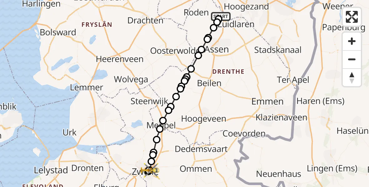 Vluchtroute Traumahelikopter Groningen Airport Eelde - Isala Hospital Zwolle Heliport, 22 mei 2026, 19:06