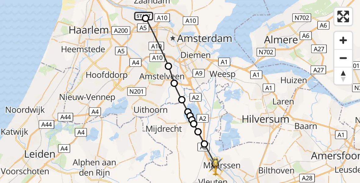 Vluchtroute Traumahelikopter Amsterdam Heliport - Maarssen, 22 mei 2026, 19:28