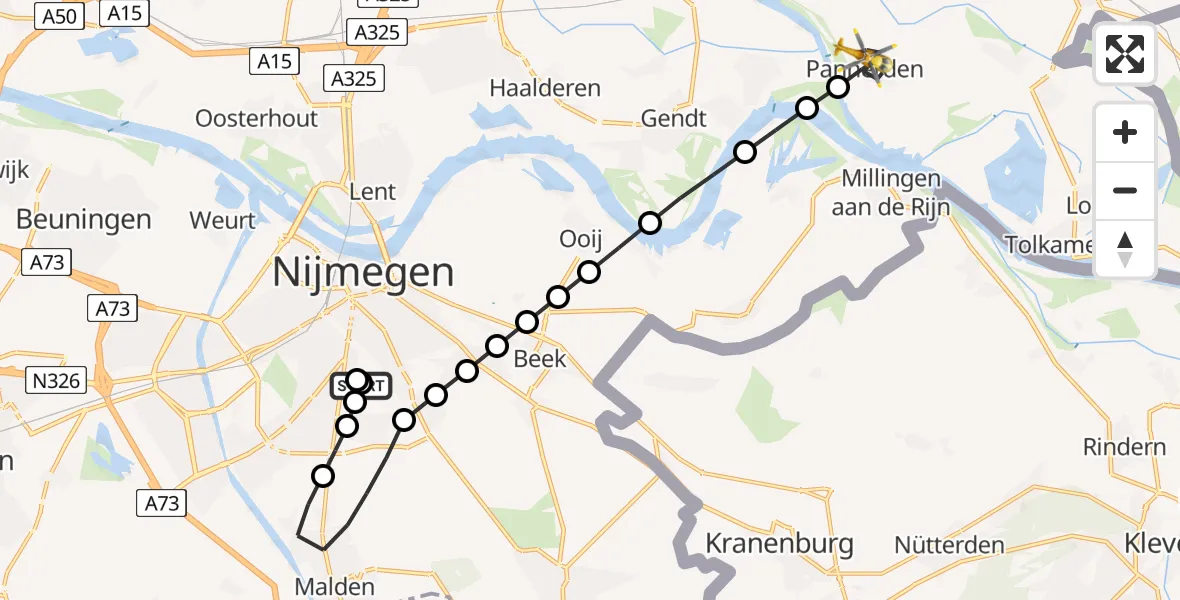 Vluchtroute Traumahelikopter Radboud Universitair Medisch Centrum - Pannerden, 22 mei 2026, 20:19