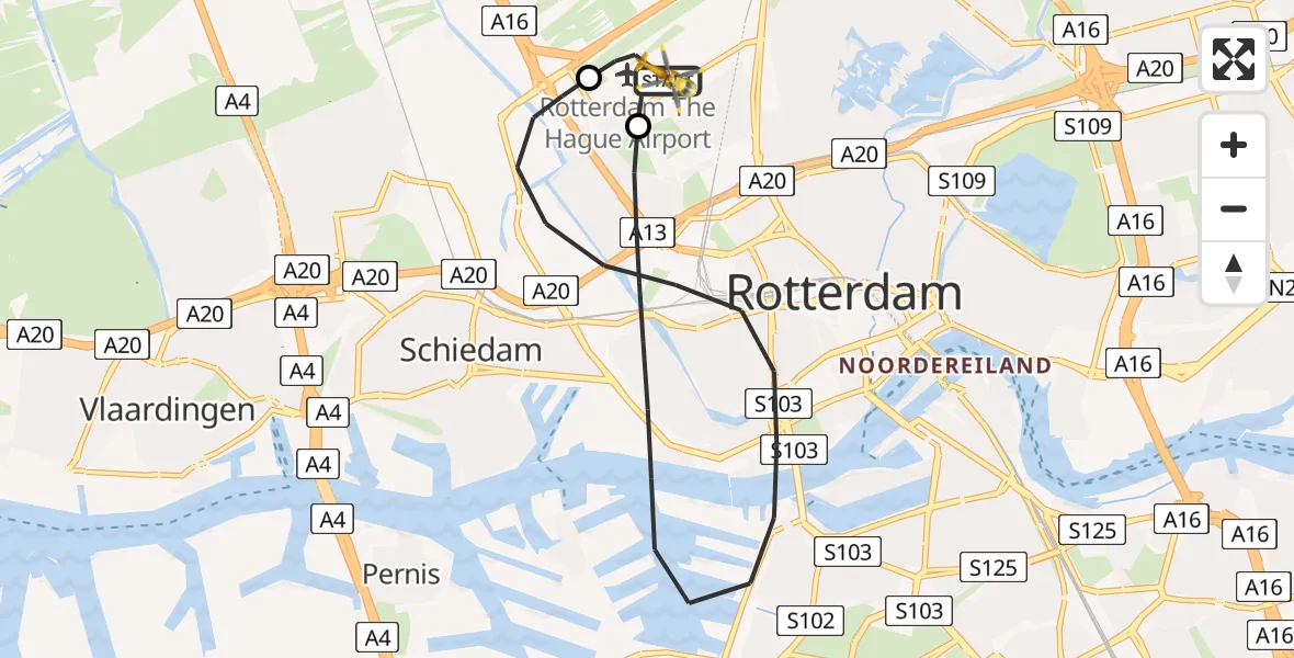 Vluchtroute Traumahelikopter Rotterdam The Hague Airport - Rotterdam The Hague Airport, 22 mei 2026, 20:35