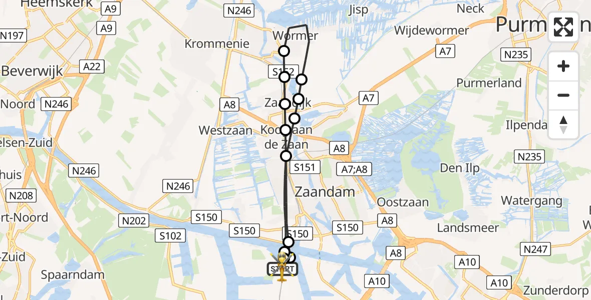 Vluchtroute Traumahelikopter Amsterdam Heliport - Amsterdam Heliport, 22 mei 2026, 21:10