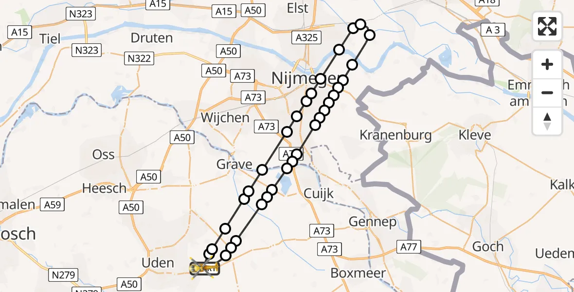 Vluchtroute Traumahelikopter Vliegbasis Volkel - Vliegbasis Volkel, 22 mei 2026, 21:25