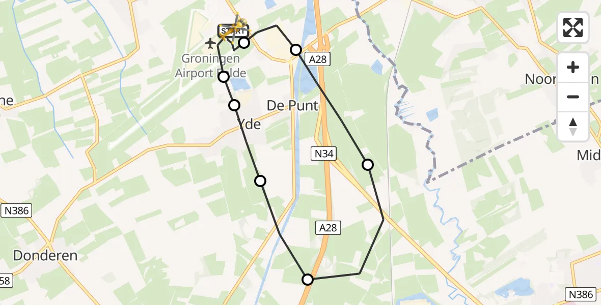 Vluchtroute Traumahelikopter Groningen Airport Eelde - Groningen Airport Eelde, 23 mei 2026, 03:20