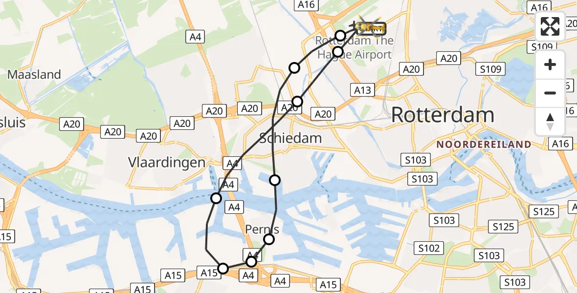 Vluchtroute Traumahelikopter Rotterdam The Hague Airport - Rotterdam The Hague Airport, 23 mei 2026, 04:45