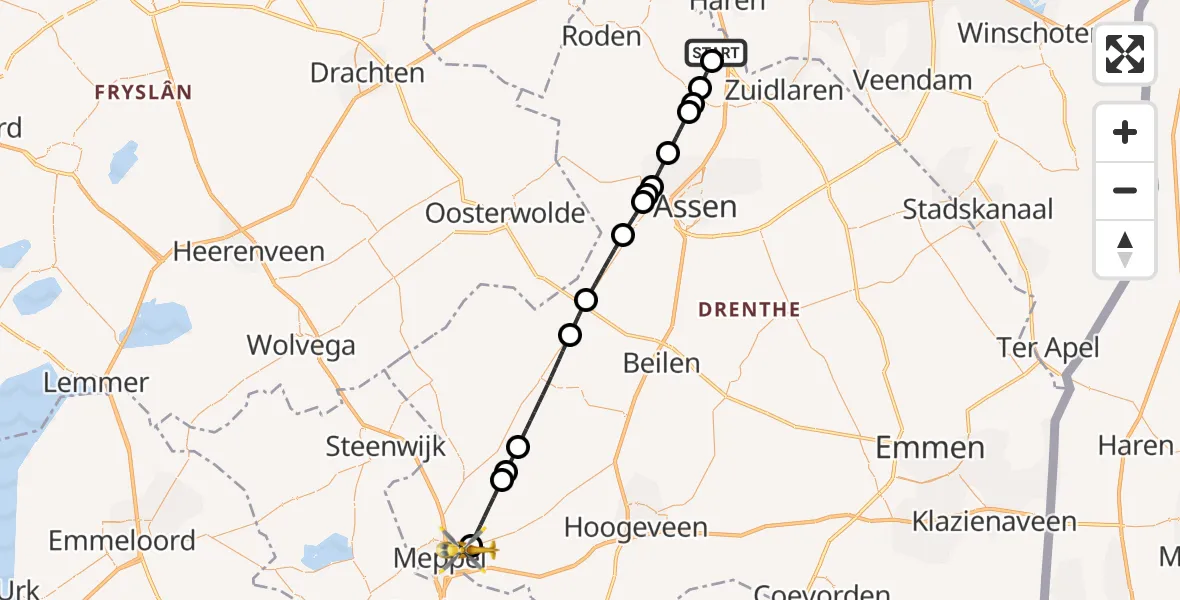 Vluchtroute Traumahelikopter Groningen Airport Eelde - Meppel, 23 mei 2026, 06:19