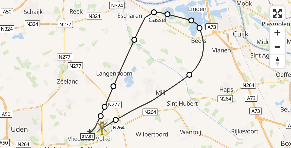 Vluchtroute Traumahelikopter Vliegbasis Volkel - Vliegbasis Volkel, 23 mei 2026, 08:09