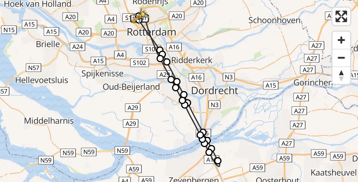 Vluchtroute Traumahelikopter Rotterdam The Hague Airport - Rotterdam The Hague Airport, 23 mei 2026, 08:22