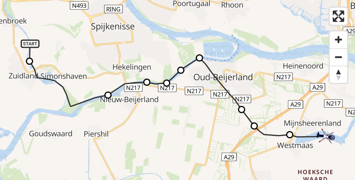 Vluchtroute Politiehelikopter Geervliet - Westmaas, 23 mei 2026, 09:50