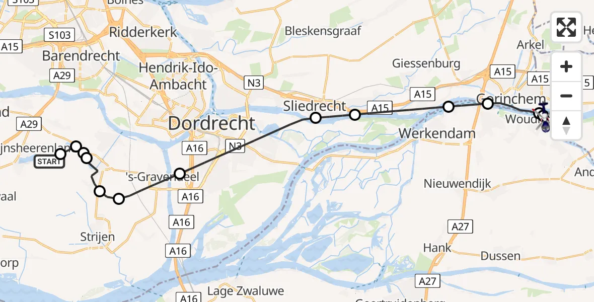 Vluchtroute Politiehelikopter Westmaas - Poederoijen, 23 mei 2026, 10:00