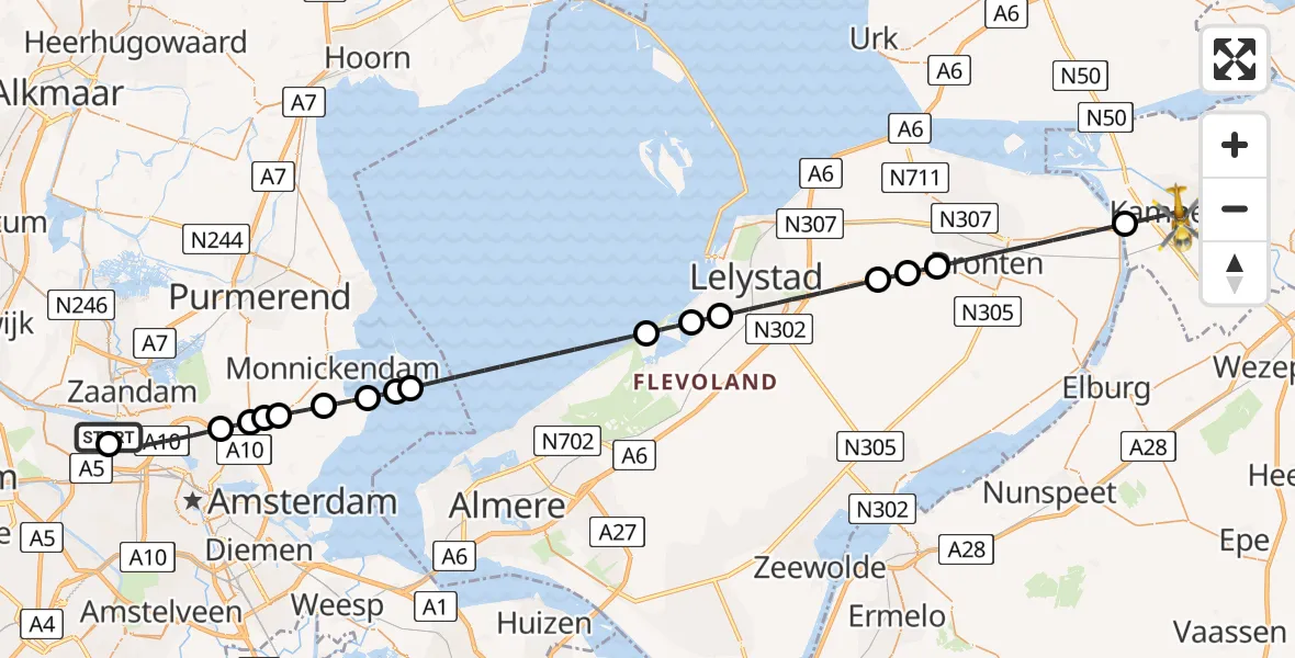 Vluchtroute Traumahelikopter Amsterdam Heliport - Kampen, 23 mei 2026, 10:12