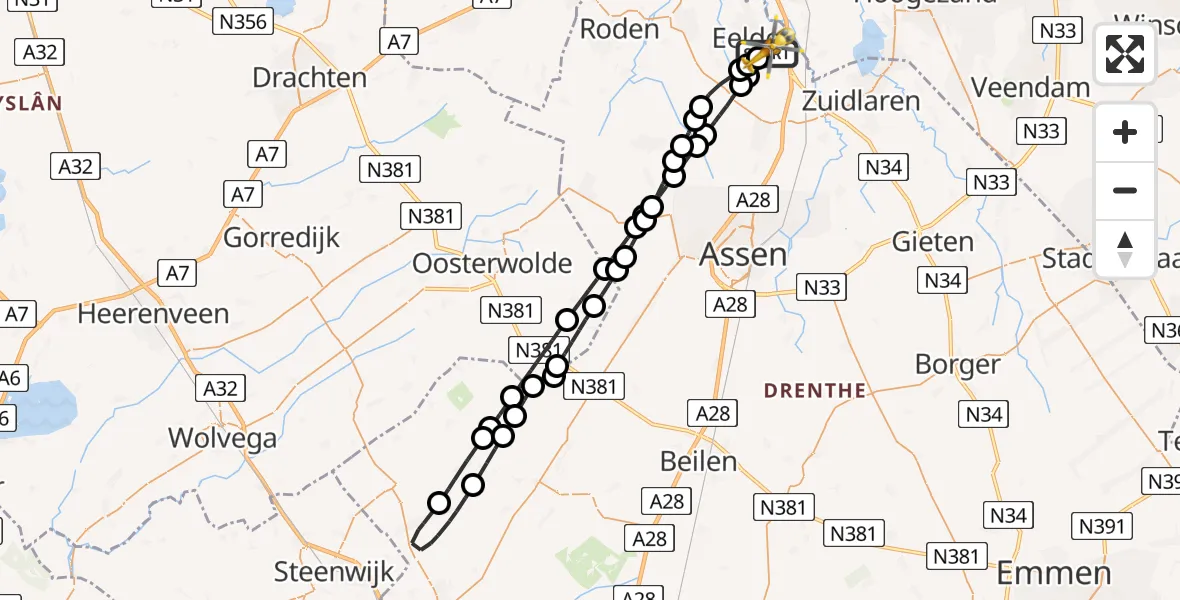 Vluchtroute Traumahelikopter Groningen Airport Eelde - Groningen Airport Eelde, 23 mei 2026, 10:21