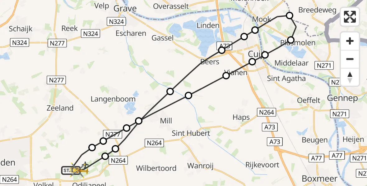 Vluchtroute Traumahelikopter Vliegbasis Volkel - Vliegbasis Volkel, 23 mei 2026, 10:42