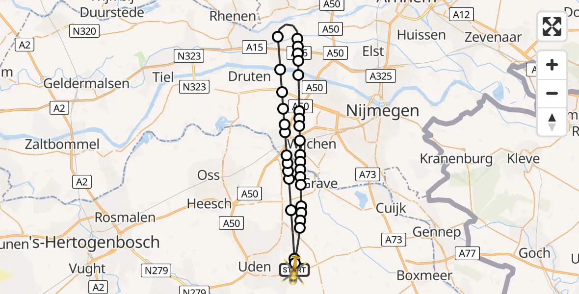 Vluchtroute Traumahelikopter Vliegbasis Volkel - Vliegbasis Volkel, 23 mei 2026, 10:57