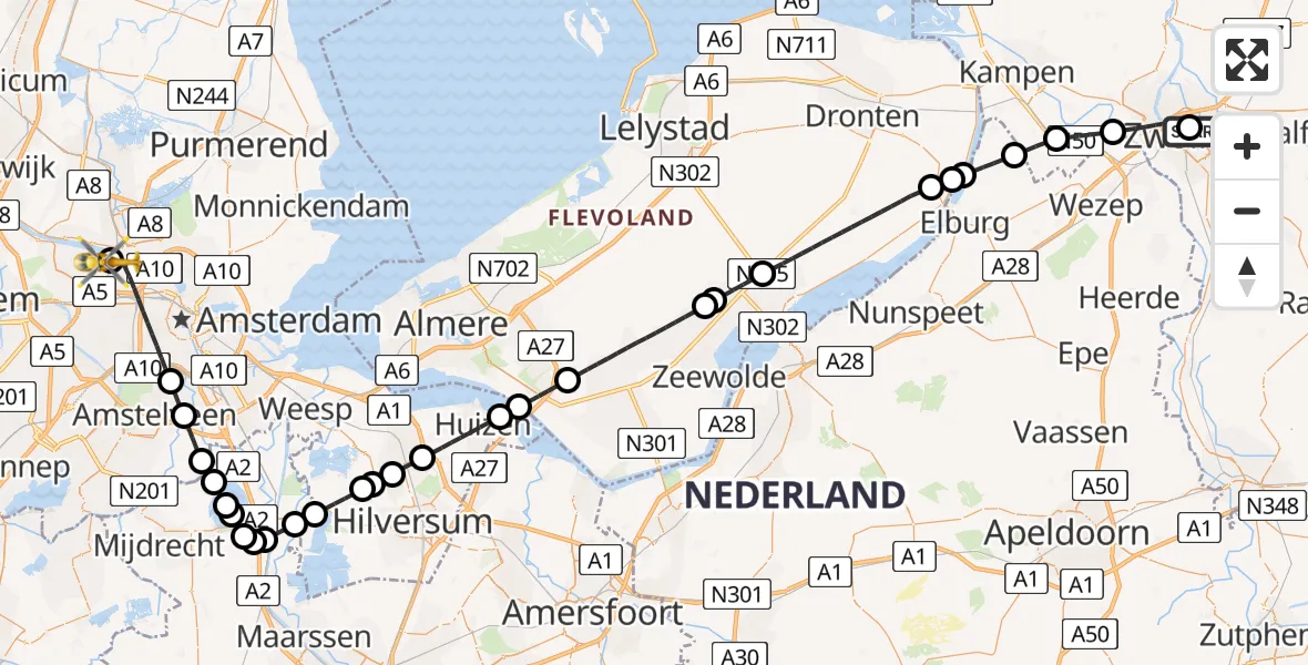 Vluchtroute Traumahelikopter Isala Hospital Zwolle Heliport - Amsterdam Heliport, 23 mei 2026, 11:25