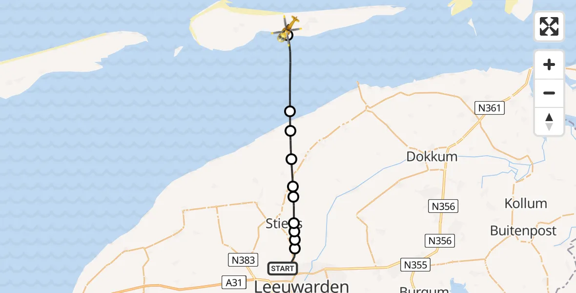 Vluchtroute Ambulancehelikopter Vliegbasis Leeuwarden - Nes, 23 mei 2026, 11:43