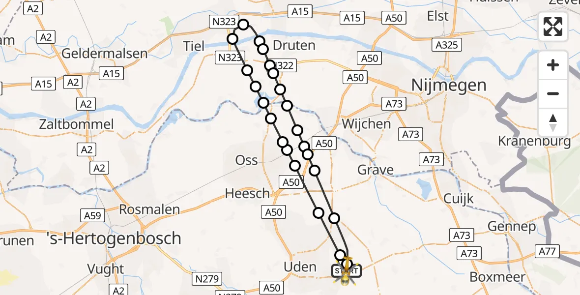 Vluchtroute Traumahelikopter Vliegbasis Volkel - Vliegbasis Volkel, 23 mei 2026, 11:55
