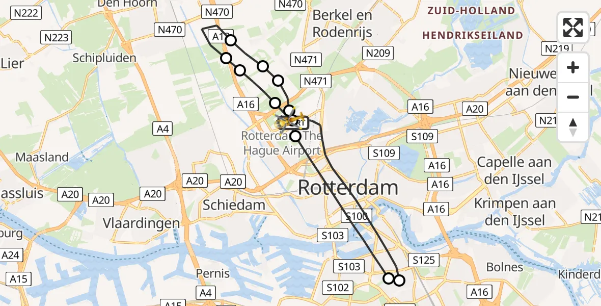Vluchtroute Traumahelikopter Rotterdam The Hague Airport - Rotterdam The Hague Airport, 23 mei 2026, 12:51